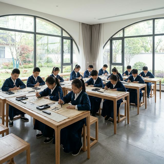 Children practicing calligraphy